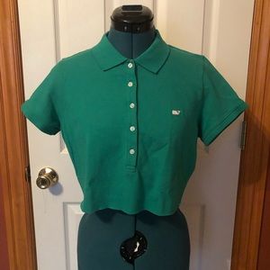 Vineyard Vines green with pink cropped polo Medium